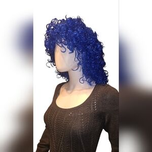 Vibrant Blue Curly Wig